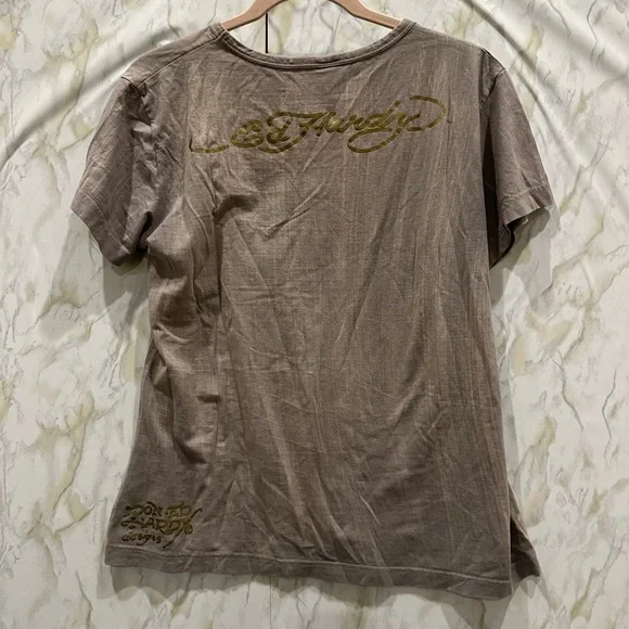 Ed Hardy Y2K vintage tee skull rose red green gold grey casual short sleeve Med - Picture 7 of 9